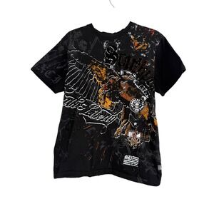 Southpole Truth & Liberty S Vintage Hd Foil Flock‎ Graphic Tee Goth Y2K Skeleton